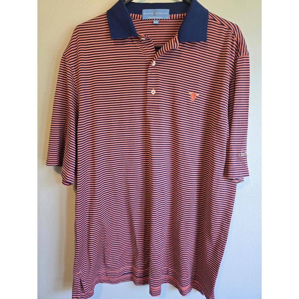 Fairway & Greene Pureformance Orange/Navy Striped Short Sleeve Polo (L)
